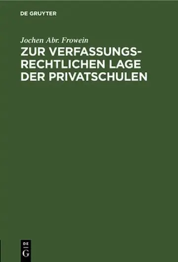 Cover of Zur Verfassungsrechtlichen Lage Der Privatschulen
