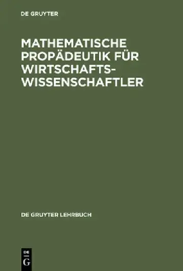 Cover of Mathematische Propädeutik Für Wirtschaftswissenschaftler