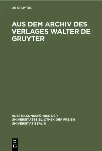 Cover of Aus dem Archiv des Verlages Walter de Gruyter