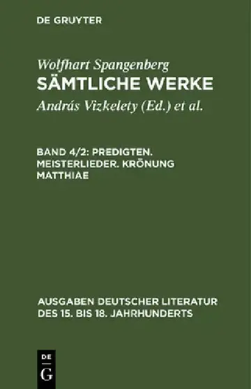 Cover of Sämtliche Werke, Band 4/2, Predigten. Meisterlieder. Krönung Matthiae