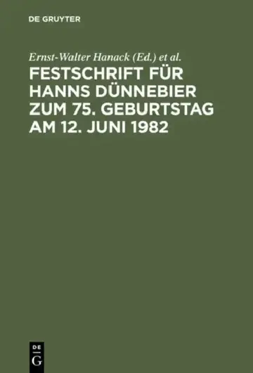Cover of Festschrift Für Hanns Dünnebier Zum 75. Geburtstag Am 12. Juni 1982