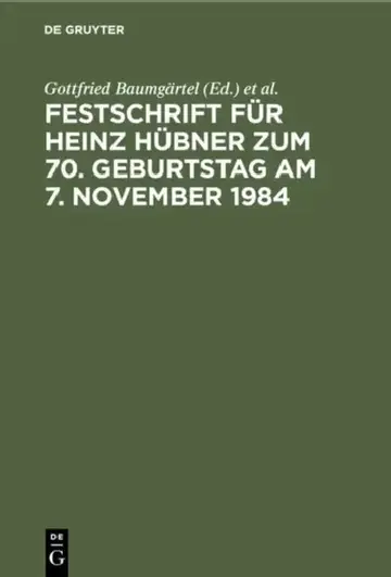 Cover of Festschrift Für Heinz Hübner Zum 70. Geburtstag Am 7. November 1984