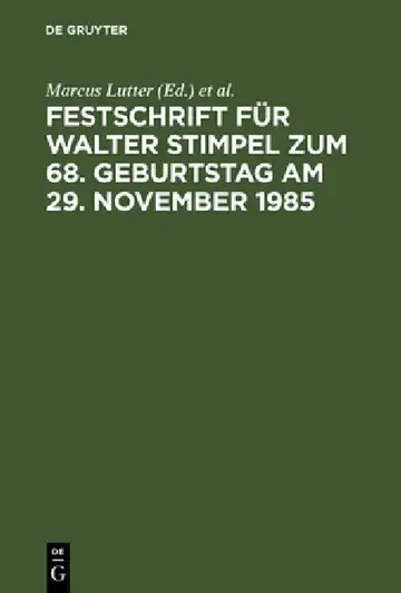 Cover of Festschrift Für Walter Stimpel Zum 68. Geburtstag Am 29. November 1985