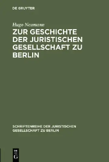 Cover of Zur Geschichte Der Juristischen Gesellschaft Zu Berlin