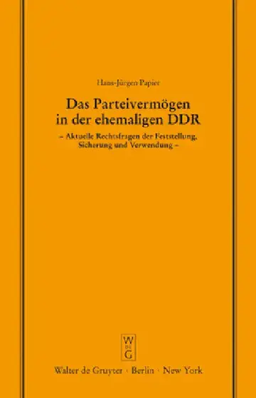 Cover of Das Parteivermögen in Der Ehemaligen DDR
