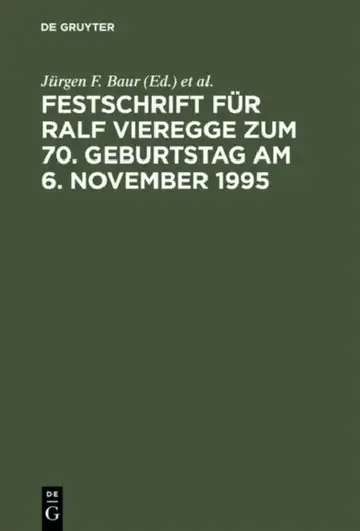 Cover of Festschrift Für Ralf Vieregge Zum 70. Geburtstag Am 6. November 1995