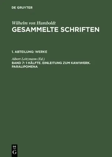 Cover of 1 Hlfte. Einleitung Zum Kawiwerk. Paralipomena