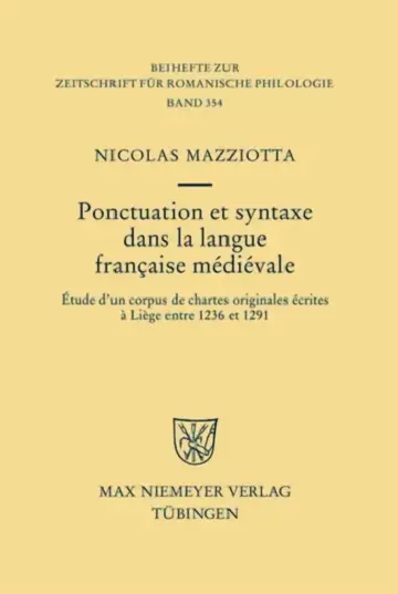 Cover of Ponctuation et syntaxe dans la langue française médiévale