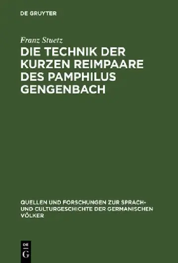 Cover of Die Technik der kurzen Reimpaare des Pamphilus Gengenbach