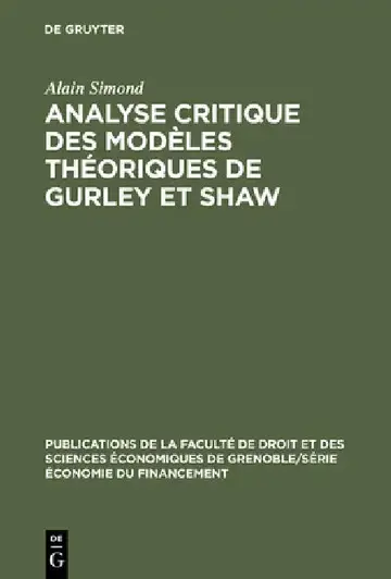 Cover of Analyse Critique Des Modèles Théoriques de Gurley Et Shaw