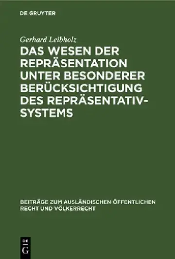 Cover of Das Wesen Der Repräsentation Unter Besonderer Berücksichtigung Des Repräsentativsystems