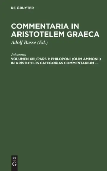 Cover of Philoponi (Olim Ammonii) in Aristotelis Categorias Commentarium ...