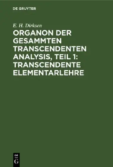 Cover of Organon Der Gesammten Transcendenten Analysis, Teil 1