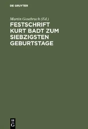 Cover of Festschrift Kurt Badt Zum Siebzigsten Geburtstage