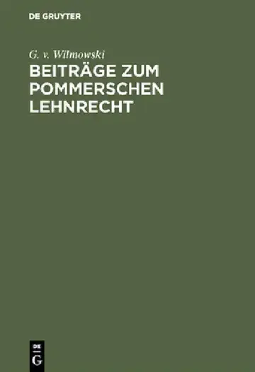 Cover of Beiträge Zum Pommerschen Lehnrecht