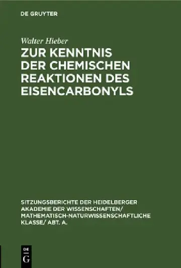 Cover of Zur Kenntnis Der Chemischen Reaktionen Des Eisencarbonyls