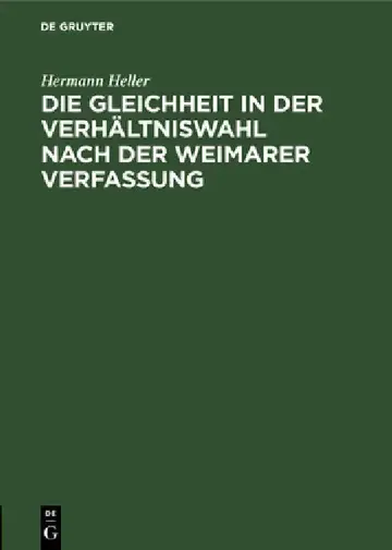 Cover of Die Gleichheit in Der Verhältniswahl Nach Der Weimarer Verfassung