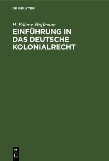 Cover of Einführung in Das Deutsche Kolonialrecht