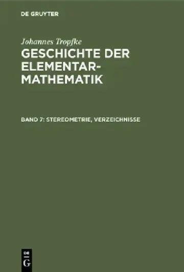Cover of Stereometrie, Verzeichnisse