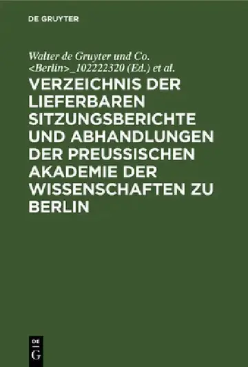 Cover of Verzeichnis Der Lieferbaren Sitzungsberichte Und Abhandlungen Der Preußischen Akademie Der Wissenschaften Zu Berlin