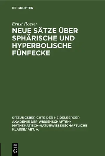Cover of Neue Sätze Über Sphärische Und Hyperbolische Fünfecke