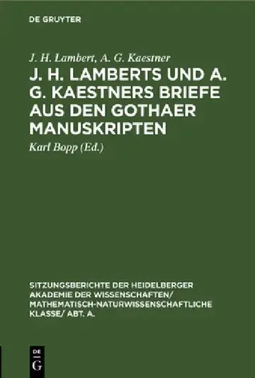 Cover of J. H. Lamberts Und A. G. Kaestners Briefe Aus Den Gothaer Manuskripten