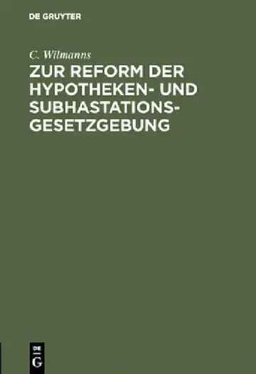 Cover of Zur Reform Der Hypotheken- Und Subhastations-Gesetzgebung
