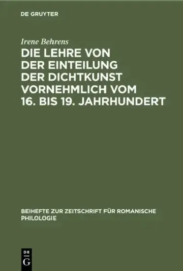 Cover of Die Lehre Von Der Einteilung Der Dichtkunst Vornehmlich Vom 16. Bis 19. Jahrhundert