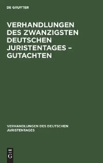 Cover of Verhandlungen Des Zwanzigsten Deutschen Juristentages - Gutachten
