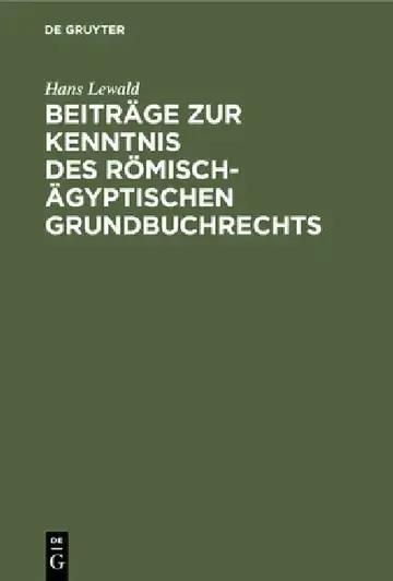 Cover of Beiträge Zur Kenntnis Des Römisch-Ägyptischen Grundbuchrechts