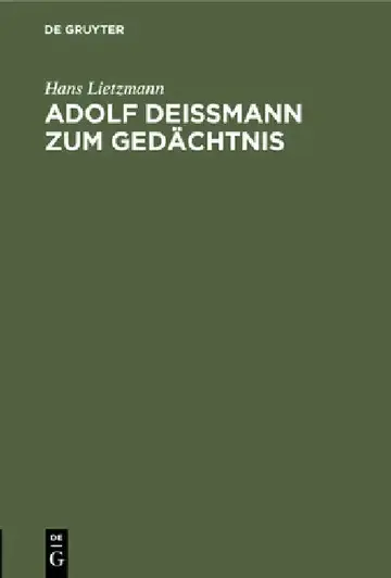Cover of Adolf Deißmann Zum Gedächtnis