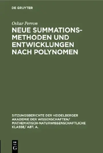 Cover of Neue Summationsmethoden Und Entwicklungen Nach Polynomen