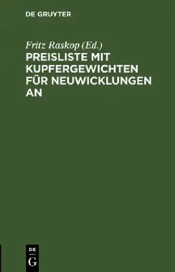 Cover of Preisliste Mit Kupfergewichten Für Neuwicklungen an