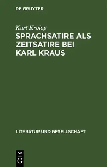 Cover of Sprachsatire ALS Zeitsatire Bei Karl Kraus