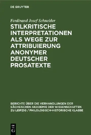 Cover of Stilkritische Interpretationen ALS Wege Zur Attribuierung Anonymer Deutscher Prosatexte