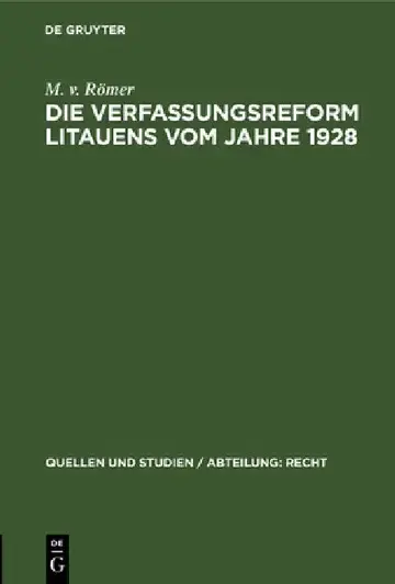 Cover of Die Verfassungsreform Litauens Vom Jahre 1928