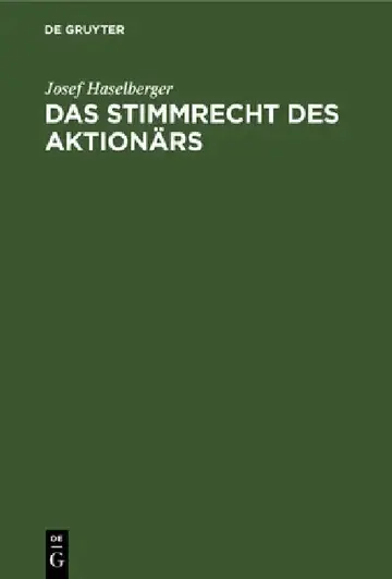 Cover of Das Stimmrecht Des Aktionärs