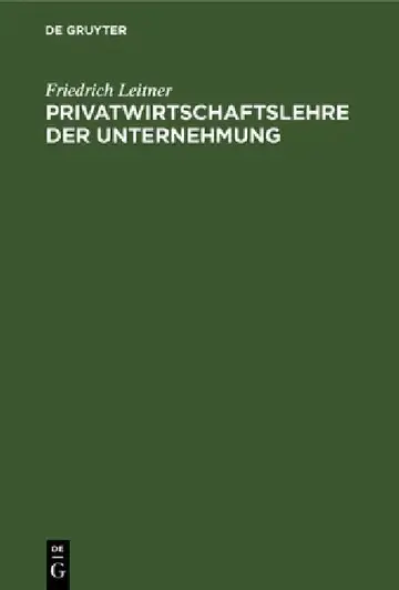 Cover of Privatwirtschaftslehre Der Unternehmung
