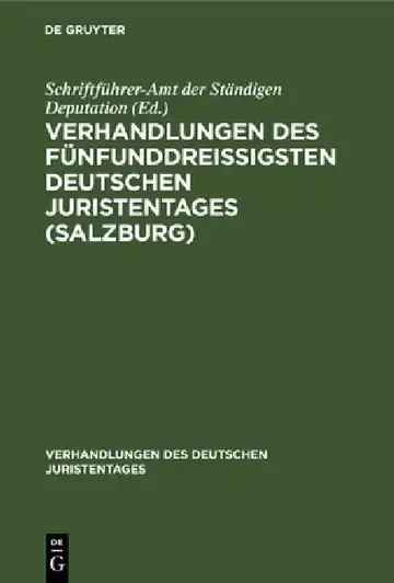 Cover of Verhandlungen Des Fünfunddreißigsten Deutschen Juristentages (Salzburg)