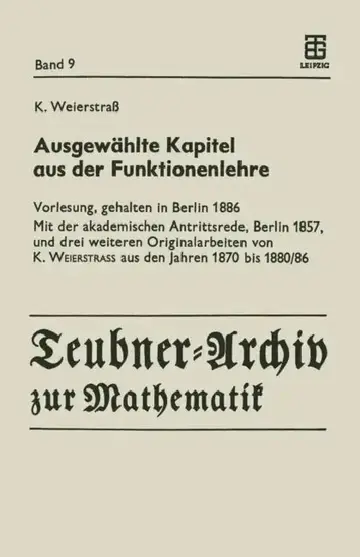 Cover of Ausgewählte Kapitel Aus Der Funktionenlehre