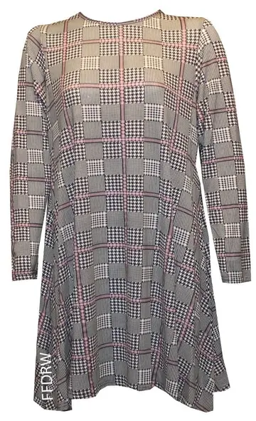 Cover of New Womens Ladies Plussize Tartan Check Print Long Sleeve Flared Swing Dress Top