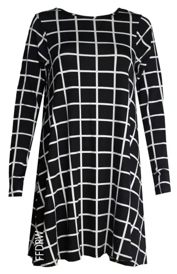 Cover of New Womens Ladies Plussize Tartan Check Print Long Sleeve Flared Swing Dress Top