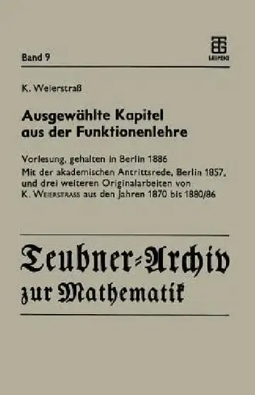 Cover of Ausgewählte Kapitel Aus Der Funktionenlehre