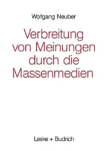Cover of Verbreitung Von Meinungen Durch Die Massenmedien