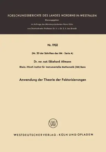 Cover of Anwendung der Theorie der Faktorisierungen