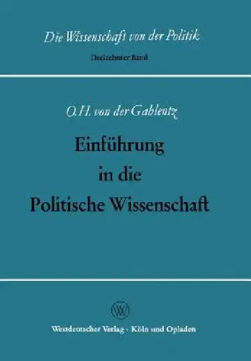 Cover of Einführung in Die Politische Wissenschaft