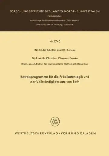 Cover of Beweisprogramme Für Die Prädikatenlogik Und Der Vollständigkeitssatz Von Beth