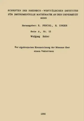 Cover of Zur algebraischen Kennzeichnung der Monome über einem Vektorraum