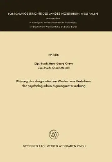 Cover of Klärung Des Diagnostischen Wertes Von Verfahren Der Psychologischen Eignungsuntersuchung