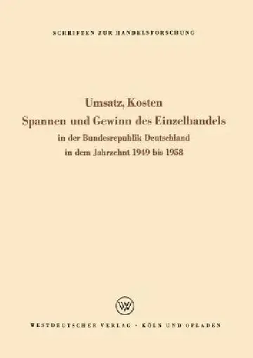 Cover of Umsatz, Kosten, Spannen Und Gewinn Des Einzelhandels